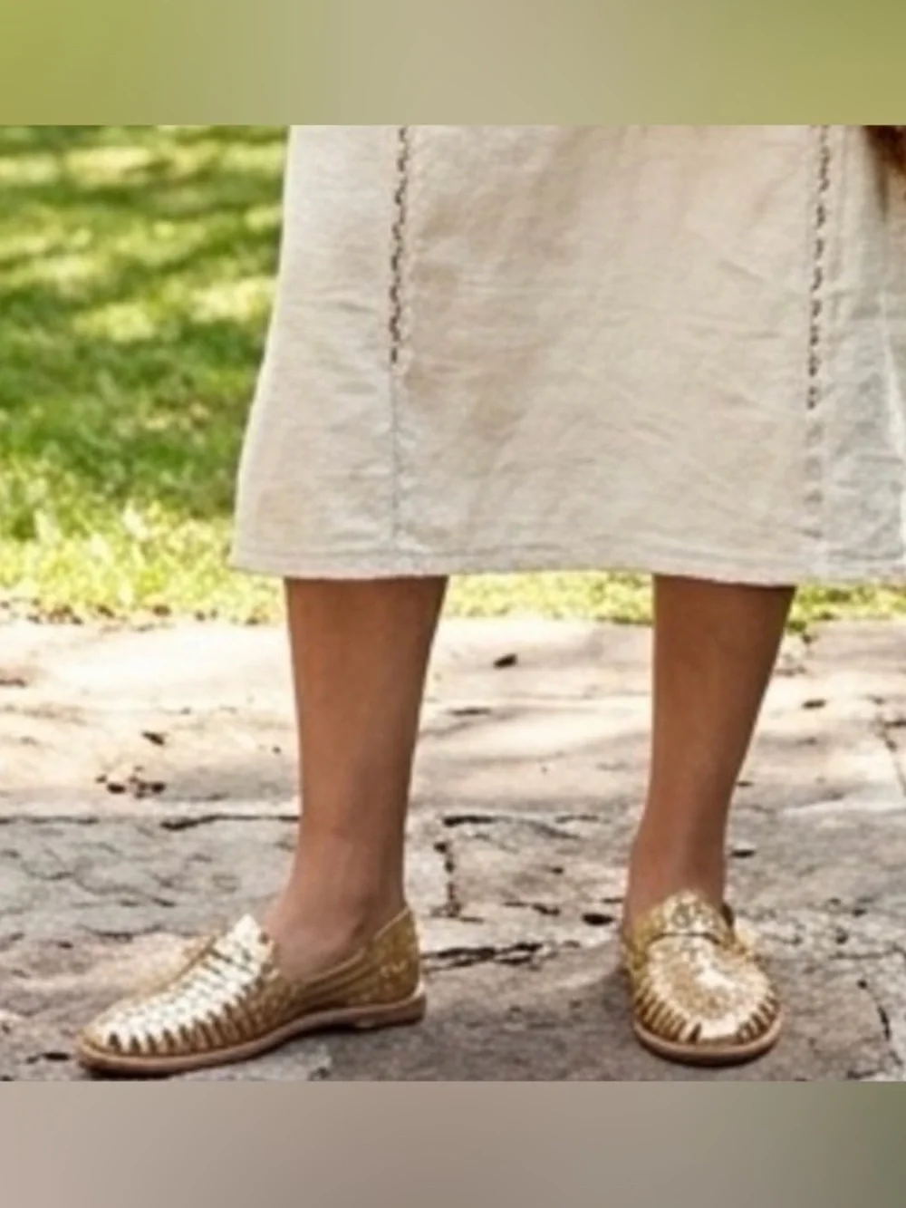 Lola y Tula Mexican Huarache Gold Woven Leather Slip-On Flats
